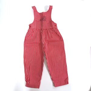 Vintage Kids Red White Striped Overalls 3T Made in USA Rosebud Duds